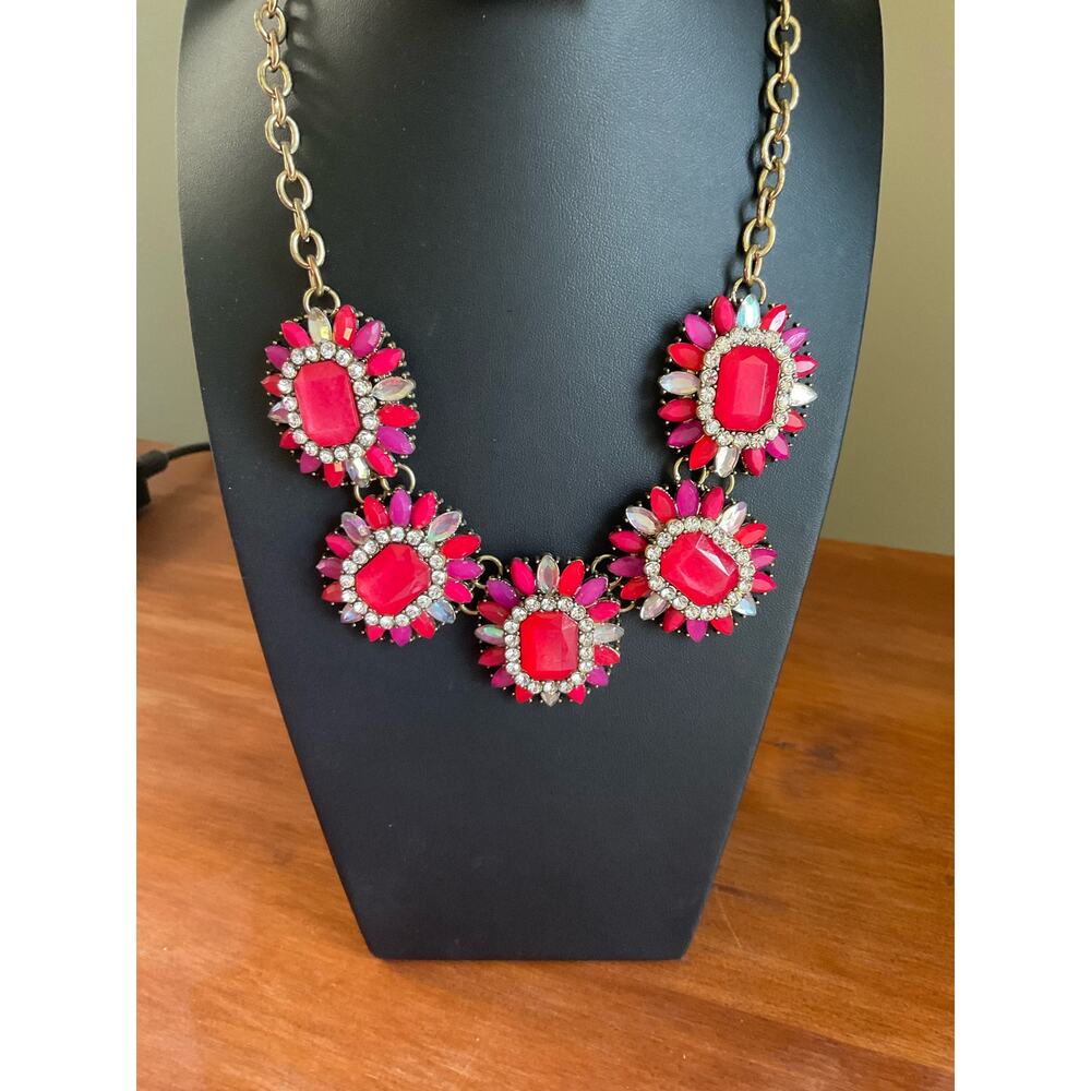 Susan Graver pink & red rhinestone statement necklace
